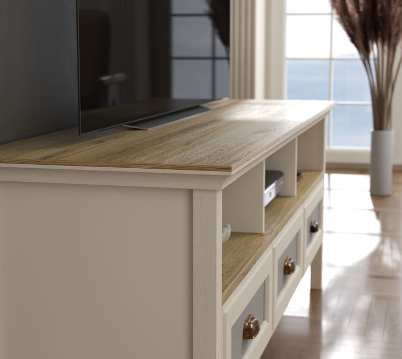 Sopira TV-benk 150 cm - Krem, eik og grått - Møbler - Mediamøbel & tv møbel - Mediestativ & veggfeste