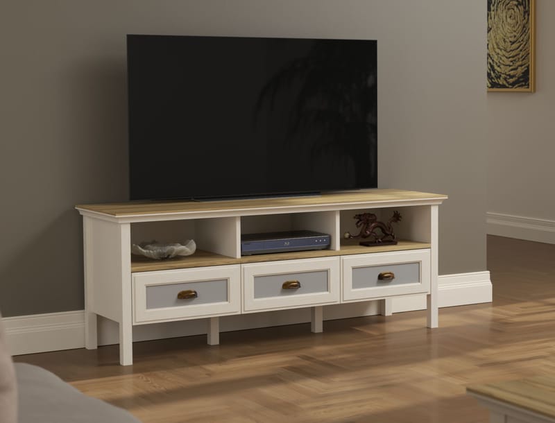 Sopira TV-benk 150 cm - Krem, eik og grått - Møbler - Mediamøbel & tv møbel - Mediestativ & veggfeste