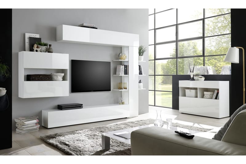 Sorano Veggkombinasjon 295 cm med Hylle - Hvit - TV-møbelsett