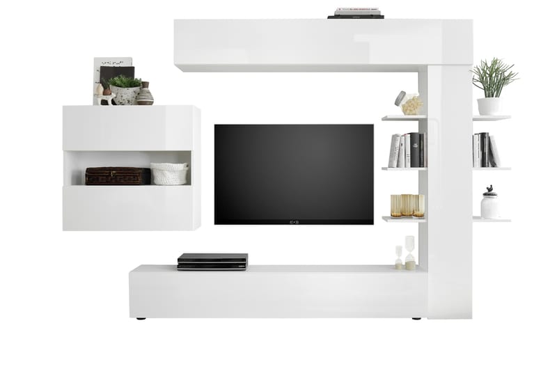 Sorano Veggkombinasjon 295 cm med Hylle - Hvit - TV-møbelsett