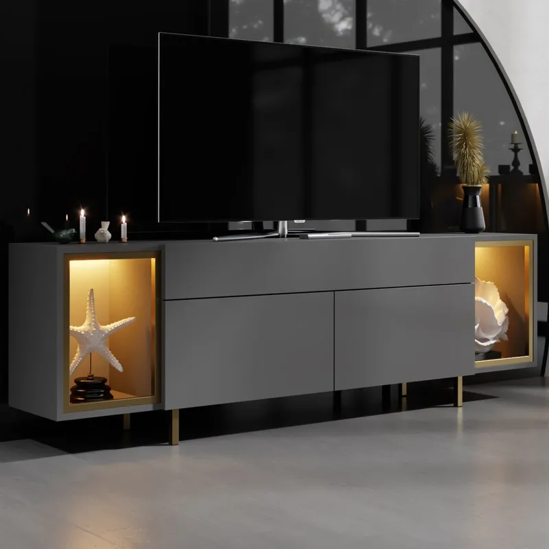 Sosan TV-benk 180x55x32 cm - Antrasitt og gull - Møbler - Mediamøbel & tv møbel - TV-benk & mediabenk