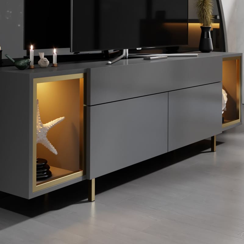 Sosan TV-benk 180x55x32 cm - Antrasitt og gull - Møbler - Mediamøbel & tv møbel - TV-benk & mediabenk