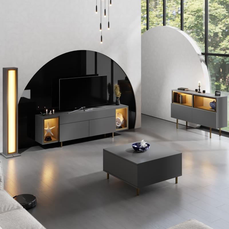 Sosan TV-benk 180x55x32 cm - Antrasitt og gull - Møbler - Mediamøbel & tv møbel - TV-benk & mediabenk