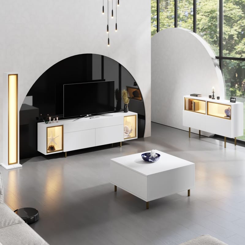 Sosan TV-benk 180x55x32 cm - Hvit og gull - Møbler - Mediamøbel & tv møbel - TV-benk & mediabenk