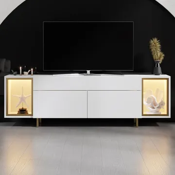 Sosan TV-benk 180x55x32 cm - Hvit og gull - Møbler - Mediamøbel & tv møbel - TV-benk & mediabenk