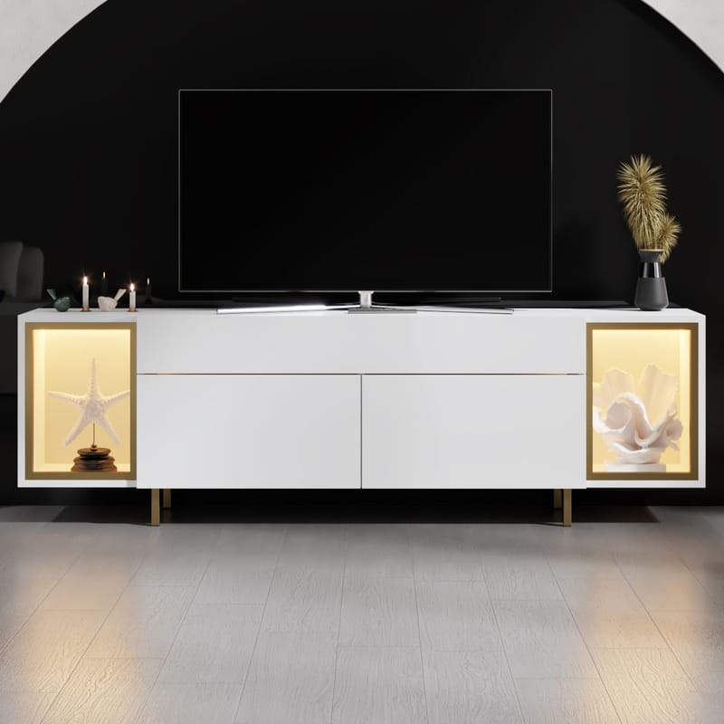 Sosan TV-benk 180x55x32 cm - Hvit og gull - Møbler - Mediamøbel & tv møbel - TV-benk & mediabenk
