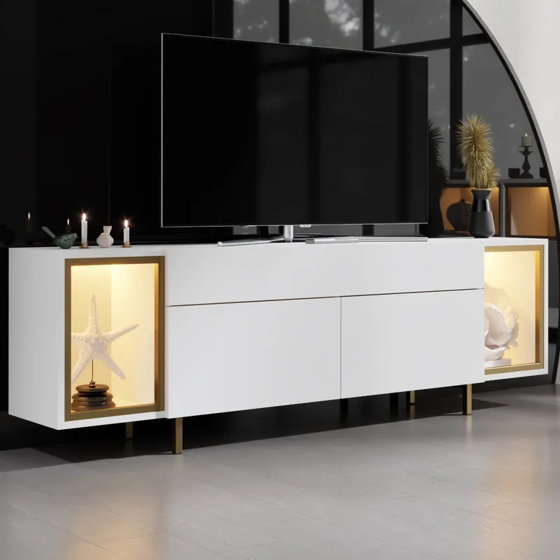 Sosan TV-benk 180x55x32 cm - Hvit og gull - Møbler - Mediamøbel & tv møbel - TV-benk & mediabenk