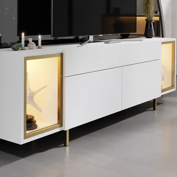 Sosan TV-benk 180x55x32 cm - Hvit og gull - Møbler - Mediamøbel & tv møbel - TV-benk & mediabenk
