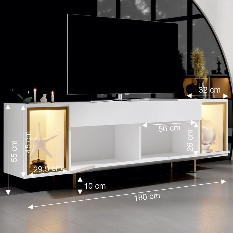 Sosan TV-benk 180x55x32 cm - Hvit/gull - Møbler - Mediamøbel & tv møbel - TV-benk & mediabenk