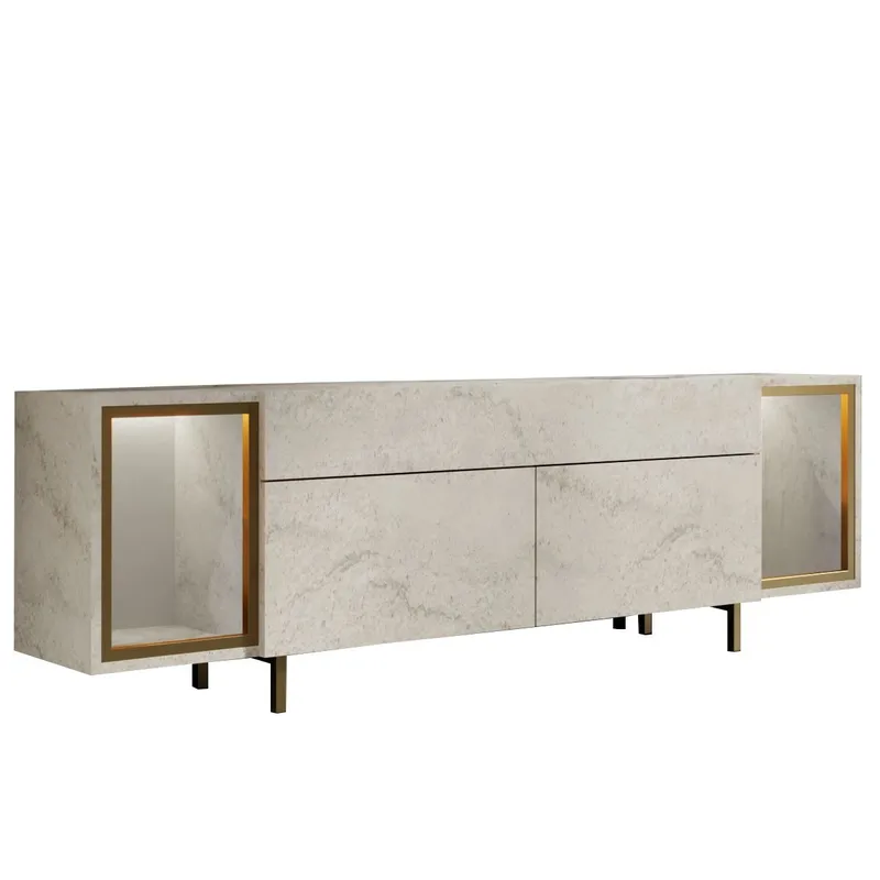 Sosan TV-benk 180x55x32 cm - Travertin og gull - Møbler - Mediamøbel & tv møbel - TV-benk & mediabenk