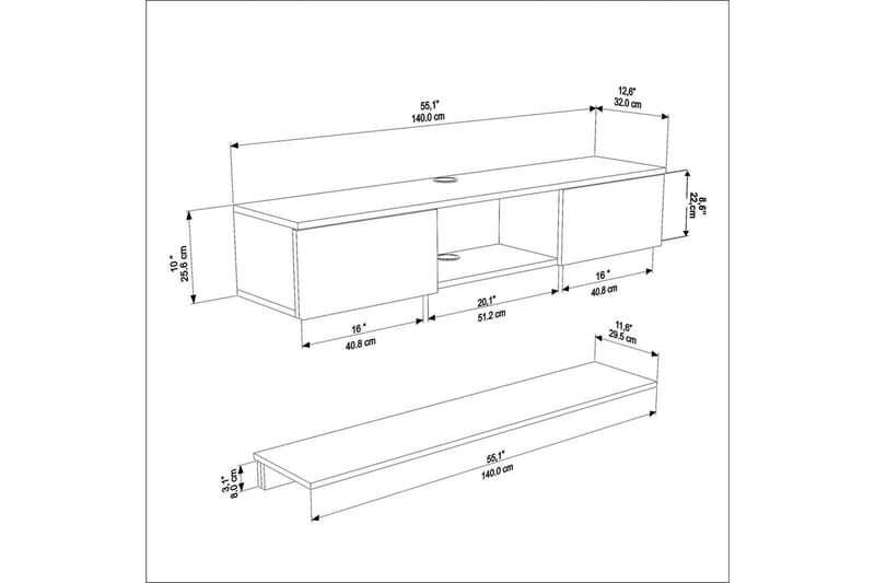 Sovric TV-benk 140 cm - Valnøtt/Hvit - Møbler - Mediamøbel & tv møbel - TV-benk & mediabenk