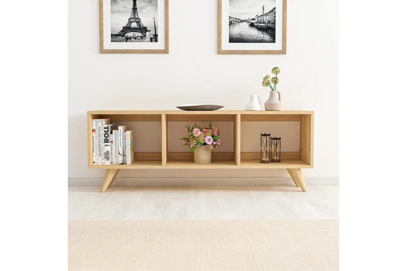 Springhill Gulvstående TV-benk 120 cm med Oppbevaring i Malt Tre - Beige - Møbler - Mediamøbel & tv møbel - TV-benk & mediabenk