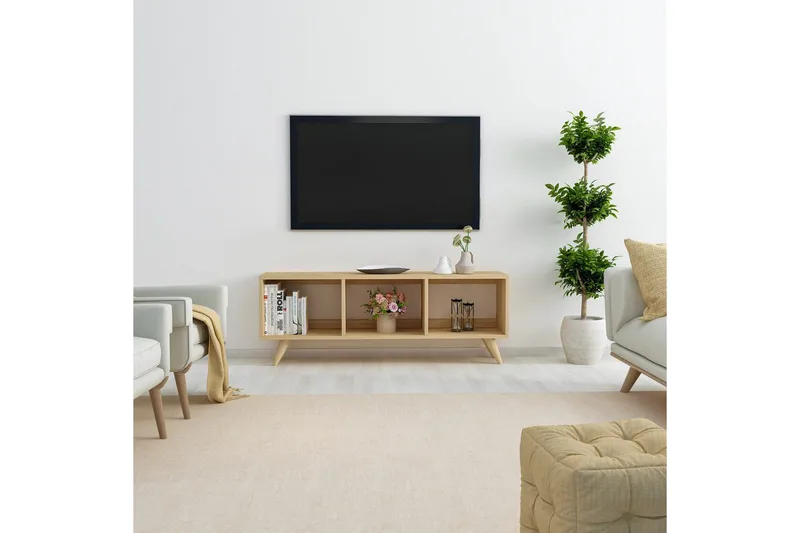 Springhill Gulvstående TV-benk 120 cm med Oppbevaring i Malt Tre - Beige - Møbler - Mediamøbel & tv møbel - TV-benk & mediabenk