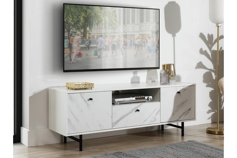 Staffin TV-benk 150 cm - Hvit Marmor - TV-skap