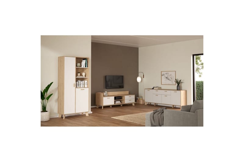 Sumita TV-benk 182 cm - Hvit/Natur - Møbler - Mediamøbel & tv møbel - TV-benk & mediabenk