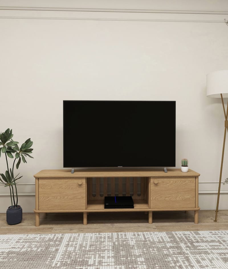 Sunira TV-benk 160 cm med Oppbevaring i Eik - Brun - Møbler - Mediamøbel & tv møbel - TV-benk & mediabenk