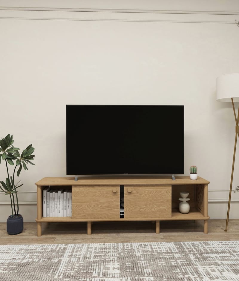 Sunira TV-benk 160 cm med Oppbevaring i Eik - Brun - Møbler - Mediamøbel & tv møbel - TV-benk & mediabenk
