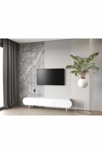 Svelor Gulvstående TV-benk 180 cm med Oppbevaring i Malt Tre - Hvit - Møbler - Mediamøbel & tv møbel - TV-benk & mediabenk