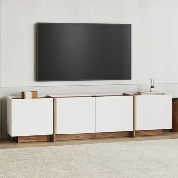 Sylvenn TV-benk 180 cm - Hvit og Atlantic Pine - Møbler - Mediamøbel & tv møbel - TV-benk & mediabenk