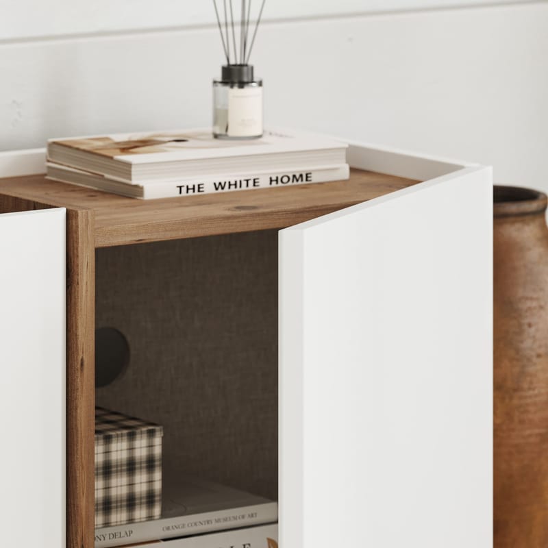 Sylvenn TV-benk 180 cm - Hvit og Atlantic Pine - Møbler - Mediamøbel & tv møbel - Mediestativ & veggfeste