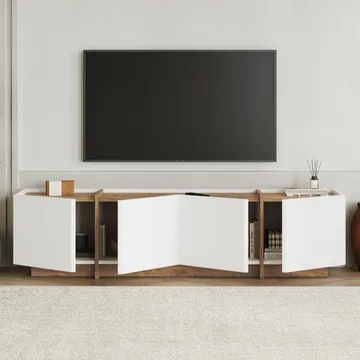 Sylvenn TV-benk 180 cm - Hvit og Atlantic Pine - Møbler - Mediamøbel & tv møbel - TV-benk & mediabenk