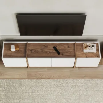 Sylvenn TV-benk 180 cm - Hvit og Atlantic Pine - Møbler - Mediamøbel & tv møbel - TV-benk & mediabenk