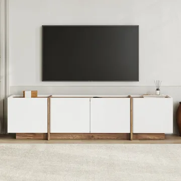 Sylvenn TV-benk 180 cm - Hvit og Atlantic Pine - Møbler - Mediamøbel & tv møbel - TV-benk & mediabenk