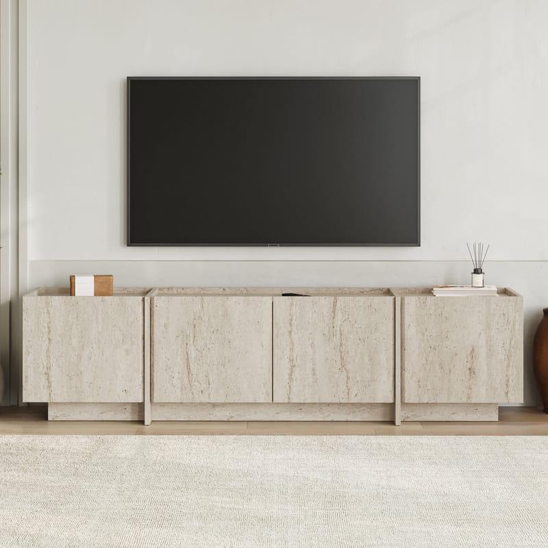 Sylvenn TV og Mediabenk 180 cm med Oppbevaring i Tre - Beige - Møbler - Mediamøbel & tv møbel - TV-benk & mediabenk