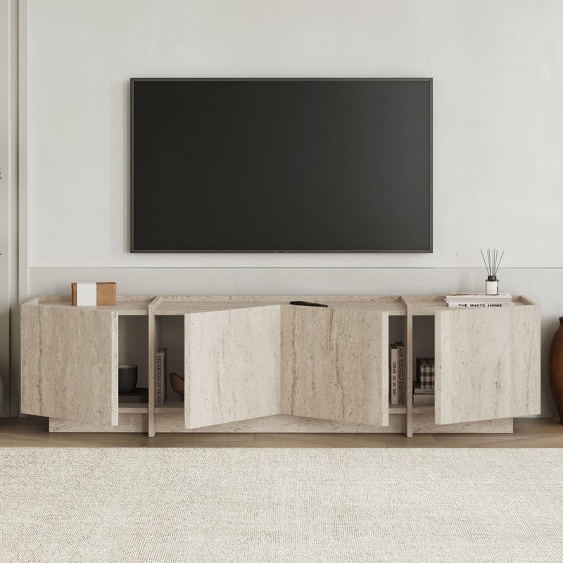 Sylvenn TV og Mediabenk 180 cm med Oppbevaring i Tre - Beige - Møbler - Mediamøbel & tv møbel - TV-benk & mediabenk