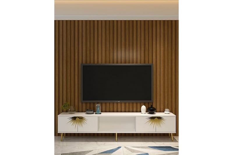 Tari TV-benk 150 cm - Hvit/Gull - Møbler - Mediamøbel & tv møbel - TV-benk & mediabenk