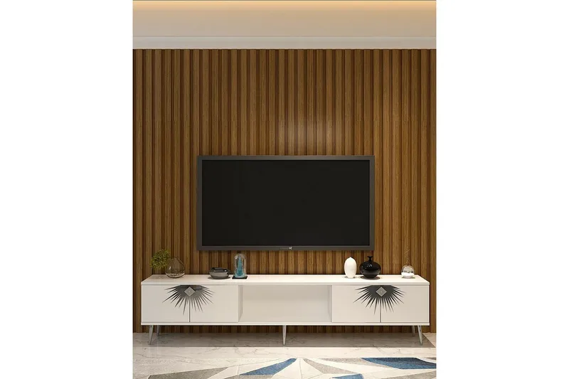 Tari TV-benk 150 cm - Hvit/Sølv - Møbler - Mediamøbel & tv møbel - TV-benk & mediabenk