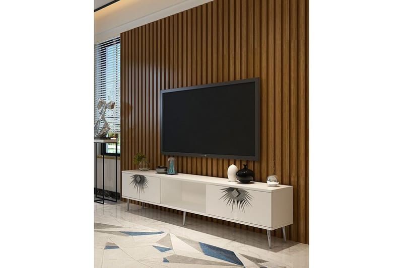 Tari TV-benk 150 cm - Hvit/Sølv - Møbler - Mediamøbel & tv møbel - TV-benk & mediabenk