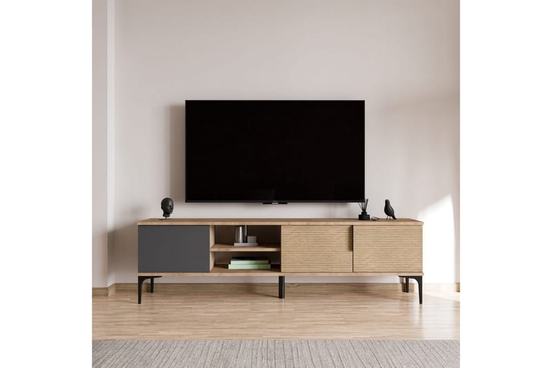 Tarz TV-benk 180 cm - Mellomfarget tre/Antrasitt - Møbler - Mediamøbel & tv møbel - TV-benk & mediabenk