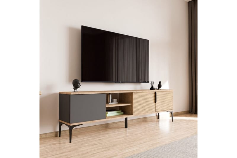 Tarz TV-benk 180 cm - Mellomfarget tre/Antrasitt - Møbler - Mediamøbel & tv møbel - TV-benk & mediabenk