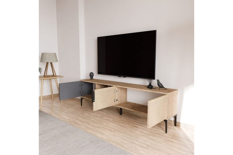 Tarz TV-benk 180 cm - Mellomfarget tre/Antrasitt - Møbler - Mediamøbel & tv møbel - TV-benk & mediabenk
