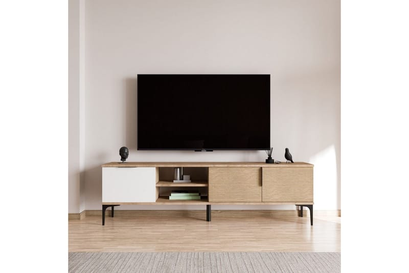 Tarz TV-benk 180 cm - Mellomfarget tre/Hvit - Møbler - Mediamøbel & tv møbel - TV-benk & mediabenk