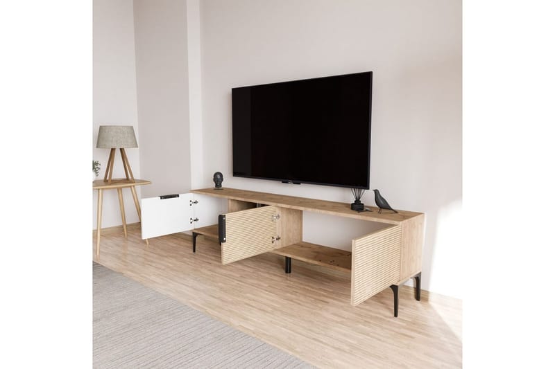 Tarz TV-benk 180 cm - Mellomfarget tre/Hvit - Møbler - Mediamøbel & tv møbel - TV-benk & mediabenk