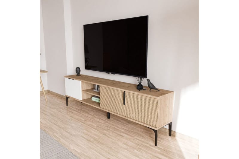 Tarz TV-benk 180 cm - Mellomfarget tre/Hvit - Møbler - Mediamøbel & tv møbel - TV-benk & mediabenk