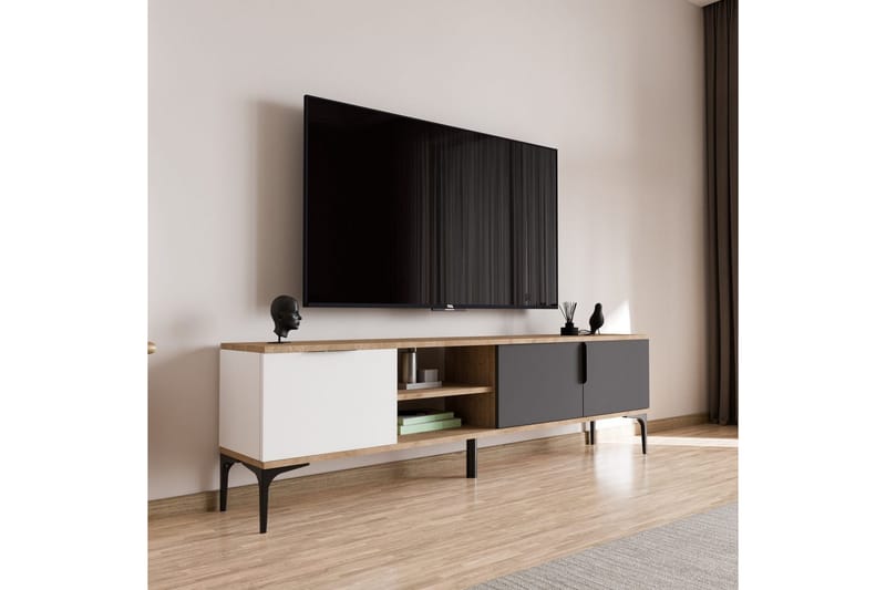 Tarz TV-benk 180 cm - Mellomfarget tre/Hvit/Antrasitt - Møbler - Mediamøbel & tv møbel - TV-benk & mediabenk