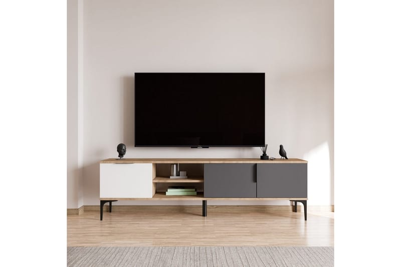 Tarz TV-benk 180 cm - Mellomfarget tre/Hvit/Antrasitt - Møbler - Mediamøbel & tv møbel - TV-benk & mediabenk