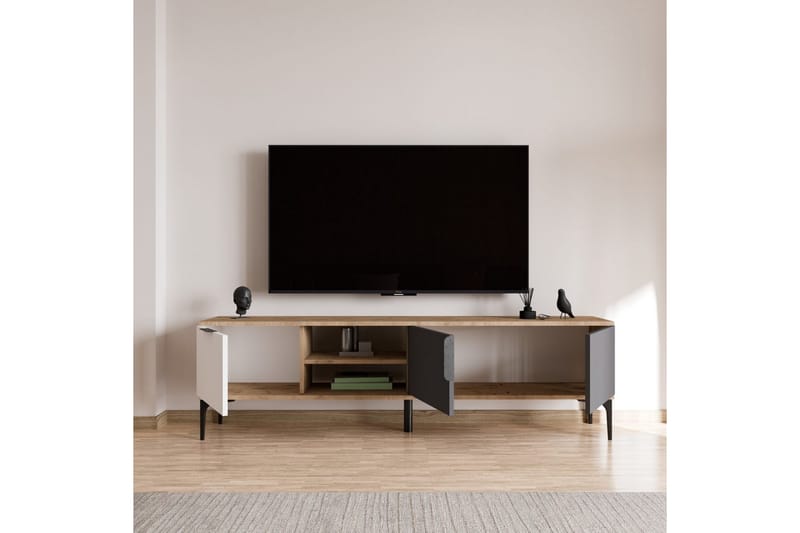 Tarz TV-benk 180 cm - Mellomfarget tre/Hvit/Antrasitt - Møbler - Mediamøbel & tv møbel - TV-benk & mediabenk