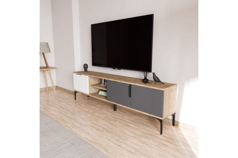 Tarz TV-benk 180 cm - Mellomfarget tre/Hvit/Antrasitt - Møbler - Mediamøbel & tv møbel - TV-benk & mediabenk