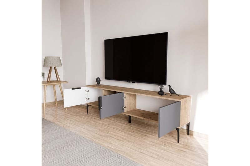 Tarz TV-benk 180 cm - Mellomfarget tre/Hvit/Antrasitt - Møbler - Mediamøbel & tv møbel - TV-benk & mediabenk