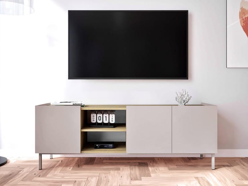Tavrin Gulvstående TV-benk 153 cm med Oppbevaring i Tre - Beige - Møbler - Mediamøbel & tv møbel - TV-benk & mediabenk