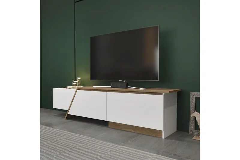 Tavros TV-benk 180 cm - Hvit/Valnøtt - Møbler - Mediamøbel & tv møbel - TV-benk & mediabenk