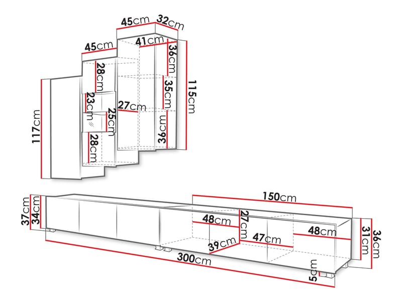 Tessan TV-veggseksjon - brun - Møbler - Mediamøbel & tv møbel - TV-møbelsett
