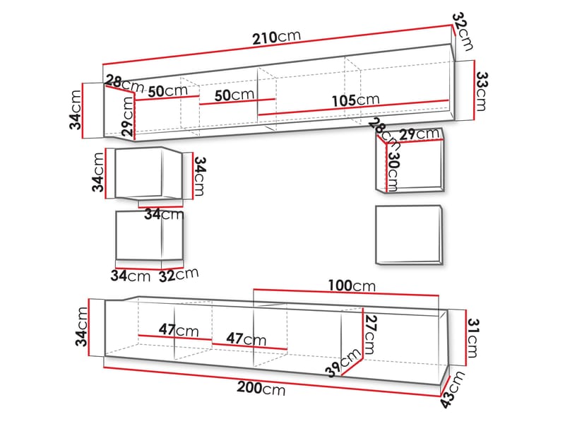 Tessan TV-veggseksjon - brun - Møbler - Mediamøbel & tv møbel - TV-møbelsett