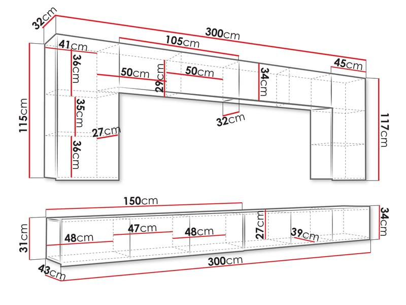 Tessan TV-veggseksjon - brun - Møbler - Mediamøbel & tv møbel - TV-møbelsett