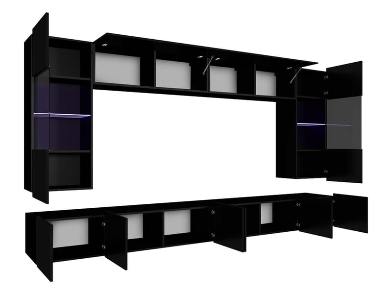 Tessan TV-veggseksjon med LED-belysning - blå - Møbler - Mediamøbel & tv møbel - TV-møbelsett