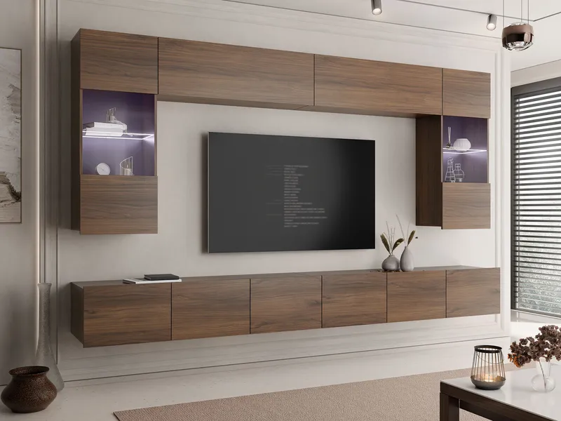 Tessan TV-veggseksjon med LED-belysning - blå - Møbler - Mediamøbel & tv møbel - TV-møbelsett